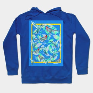 hummingbirds and blue cardinals in lovely wallpaper ecopop Hoodie